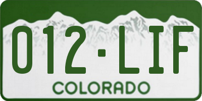 CO license plate 012LIF