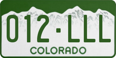 CO license plate 012LLL
