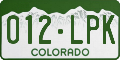 CO license plate 012LPK