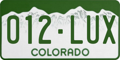 CO license plate 012LUX