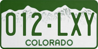 CO license plate 012LXY