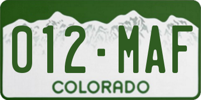 CO license plate 012MAF