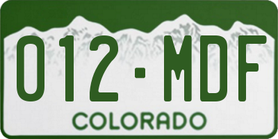 CO license plate 012MDF