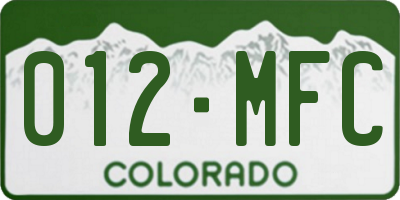 CO license plate 012MFC