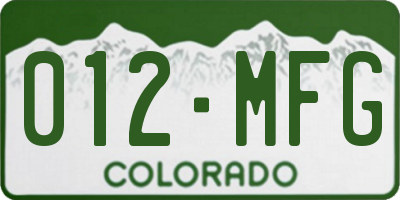 CO license plate 012MFG