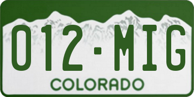 CO license plate 012MIG
