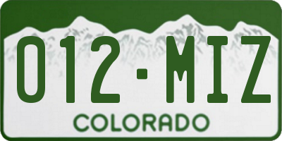 CO license plate 012MIZ