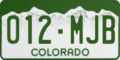 CO license plate 012MJB