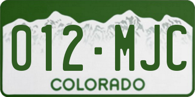 CO license plate 012MJC