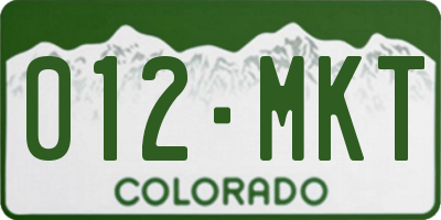 CO license plate 012MKT