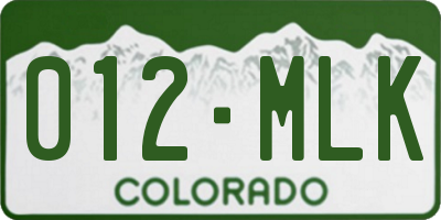 CO license plate 012MLK