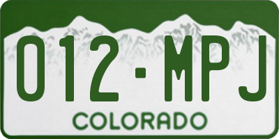 CO license plate 012MPJ
