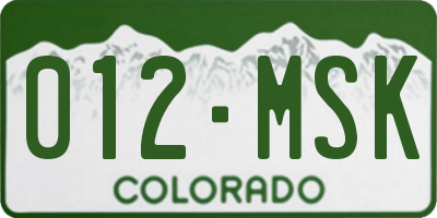 CO license plate 012MSK