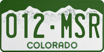 CO license plate 012MSR