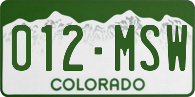CO license plate 012MSW