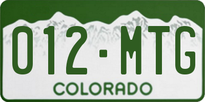 CO license plate 012MTG