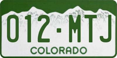 CO license plate 012MTJ