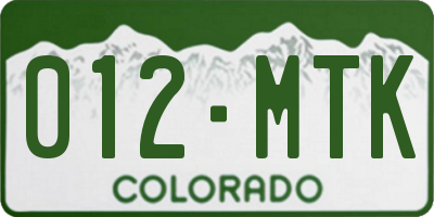 CO license plate 012MTK