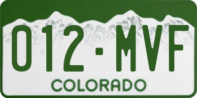 CO license plate 012MVF
