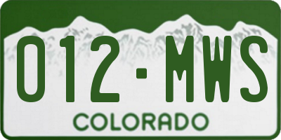 CO license plate 012MWS