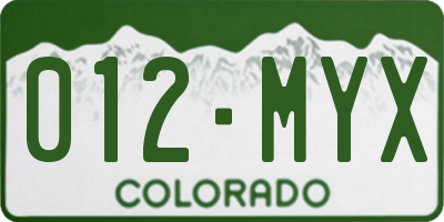 CO license plate 012MYX