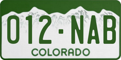CO license plate 012NAB