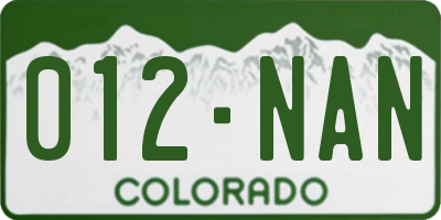 CO license plate 012NAN