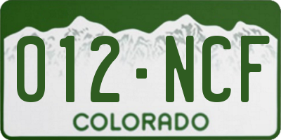 CO license plate 012NCF