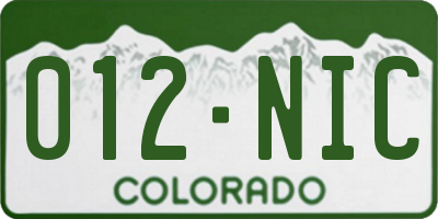 CO license plate 012NIC