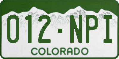 CO license plate 012NPI