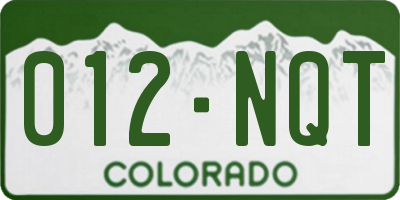 CO license plate 012NQT