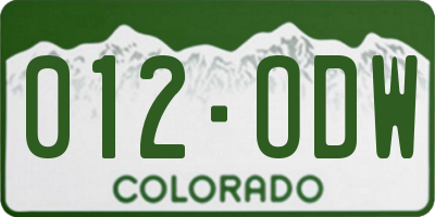 CO license plate 012ODW