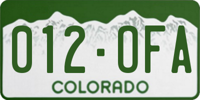 CO license plate 012OFA