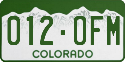 CO license plate 012OFM
