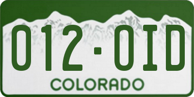 CO license plate 012OID