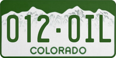 CO license plate 012OIL
