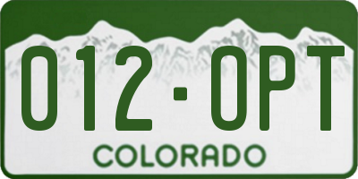 CO license plate 012OPT