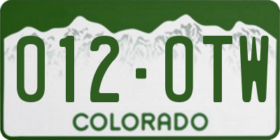 CO license plate 012OTW