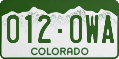 CO license plate 012OWA