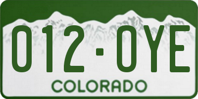 CO license plate 012OYE