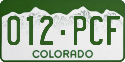 CO license plate 012PCF