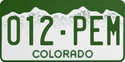 CO license plate 012PEM