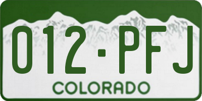 CO license plate 012PFJ