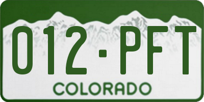 CO license plate 012PFT