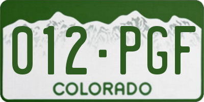 CO license plate 012PGF