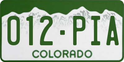 CO license plate 012PIA
