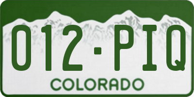 CO license plate 012PIQ
