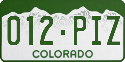 CO license plate 012PIZ
