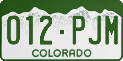 CO license plate 012PJM