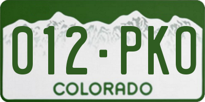 CO license plate 012PKO